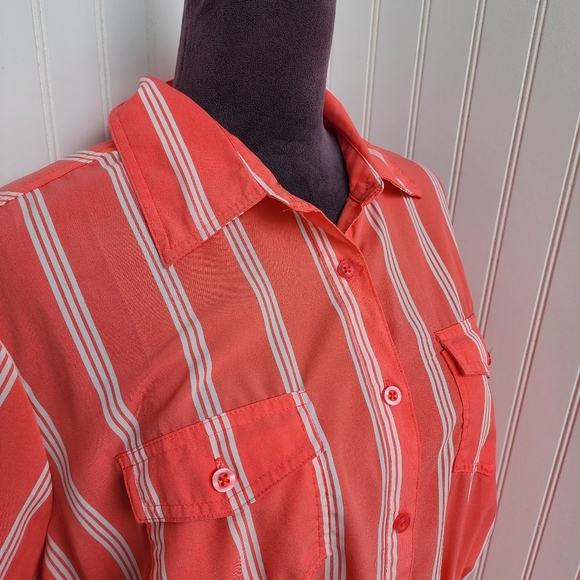 Millenium Shirt Dress Women Button Up Pockets Short Sleeve Striped Coral Pink 1X - Picture 5 of 15